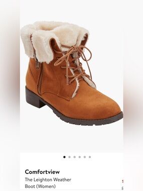 comfortview The Leighton Tan Faux-Suede Lace-Up Ankle Boots with Faux Fur Collar